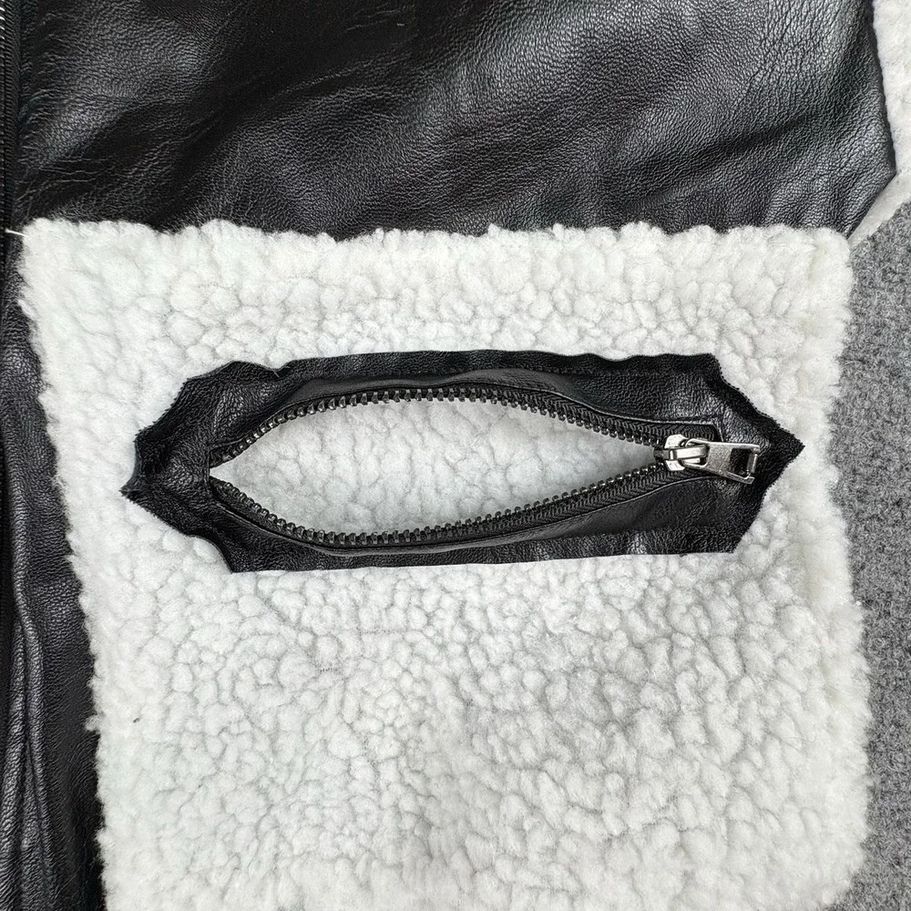 Zaful Yanweiyi‎ Jacket Women M Black White Faux Leather Sherpa Bomber Y2K Baddie - Picture 11 of 13